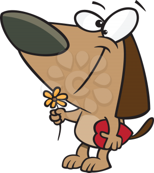 Royalty Free Clipart Image of a Dog With a Flower