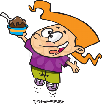 Royalty Free Clipart Image of a Girl Holding a Sundae