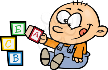 Royalty Free Clipart Image of an Infant Playing With Blocks