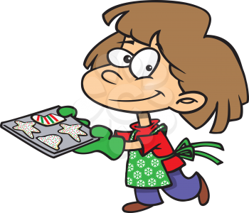 Royalty Free Clipart Image of a Woman With a Tray of Cookies