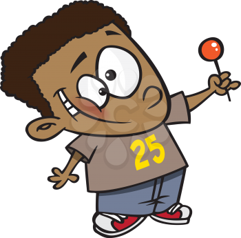 Royalty Free Clipart Image of a Boy Holding a Lollipop