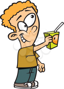 Royalty Free Clipart Image of a Boy Holding a Juice Box