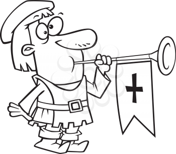 Royalty Free Clipart Image of a Court Herald Blowing a Horn
