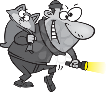 Royalty Free Clipart Image of a Burglar Steeling Cats