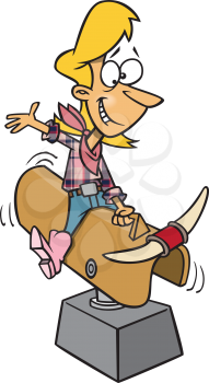 Royalty Free Clipart Image of a Female Riding a Mechanical Bull 