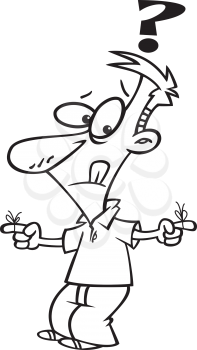 Royalty Free Clipart Image of a Man With Strings Around His Finger Trying to Remember