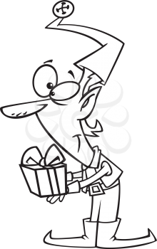 Royalty Free Clipart Image of an Elf With a Gift