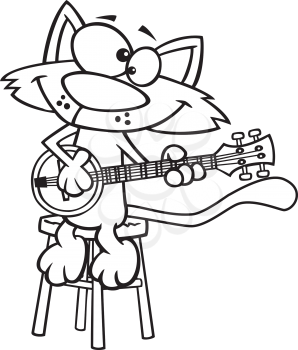 Royalty Free Clipart Image of a Cat Playing Banjo