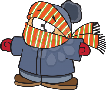 Royalty Free Clipart Image of a Boy Bundled in Winter Clothing