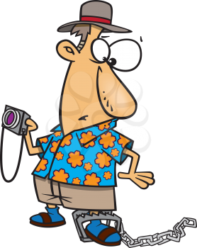 Royalty Free Clipart Image of a Photographer With His Foot in a Trap