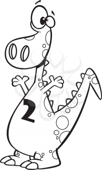 Royalty Free Clipart Image of a Dinosaur With the Number 2 on It