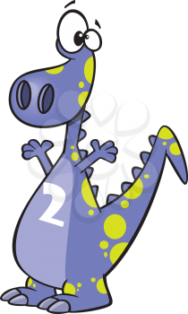 Royalty Free Clipart Image of a Dinosaur With the Number Two on It
