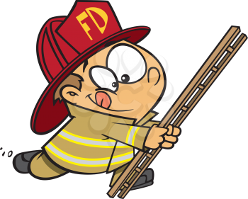 Royalty Free Clipart Image of a Kid in a Firefighter's Uniform