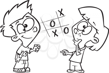 Royalty Free Clipart Image of a Boy and Girl Playing Tic-Tac-Toe