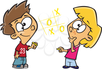 Royalty Free Clipart Image of Children Playing Tic-Tac-Toe
