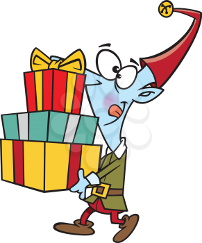 Royalty Free Clipart Image of an Elf With Gifts