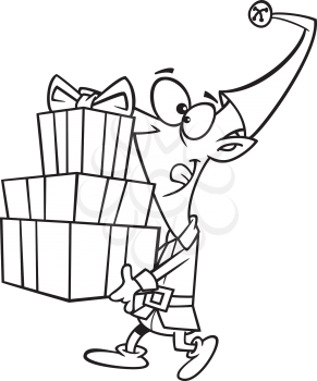Royalty Free Clipart Image of an Elf With Gifts
