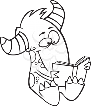 Royalty Free Clipart Image of a Monster Reading a Storybook