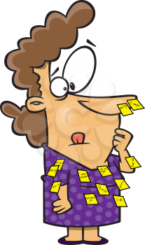 Royalty Free Clipart Image of a Woman With Post-It Notes Stuck to Her