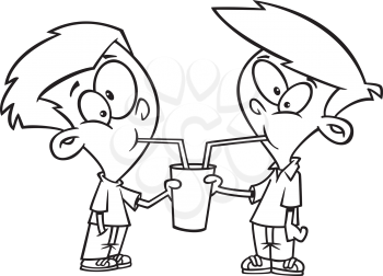 Royalty Free Clipart Image of a Two Boys Sharing a Drink