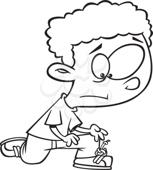 Royalty Free Clipart Image of a Boy With a Knot in His Shoelace