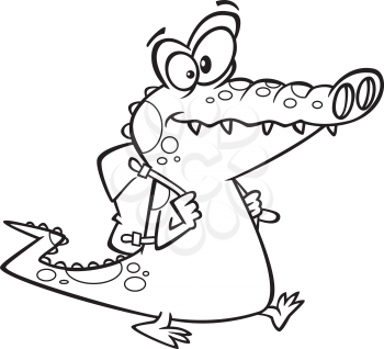 Royalty Free Clipart Image of a Gator With a Backpack