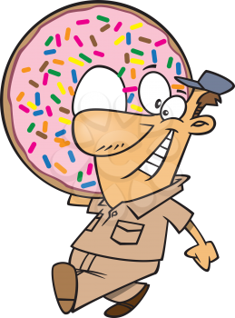 Royalty Free Clipart Image of a Man Carrying a Huge Doughnut