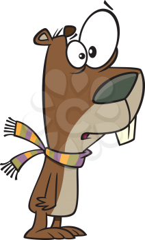 Royalty Free Clipart Image of a Groundhog Wearing a Scarf