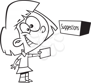 Royalty Free Clipart Image of a Girl Putting a Card in a Suggestion Box