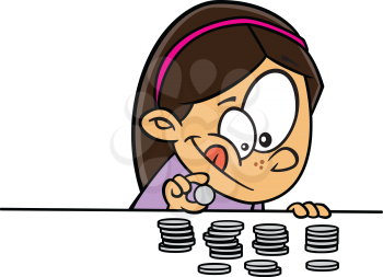 Royalty Free Clipart Image of a Girl Counting Money