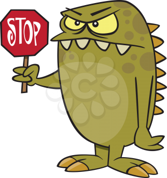 Royalty Free Clipart Image of a Monster Holding a Stop Sign