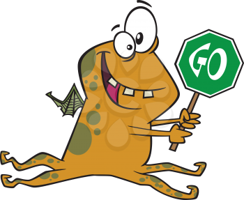 Royalty Free Clipart Image of a Monster Holding a Go Sign