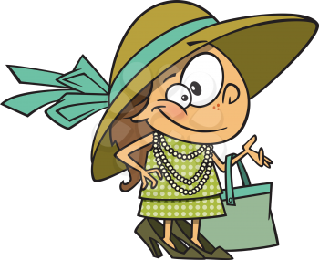 Royalty Free Clipart Image of a Girl Dressed Up in Adult Clothes