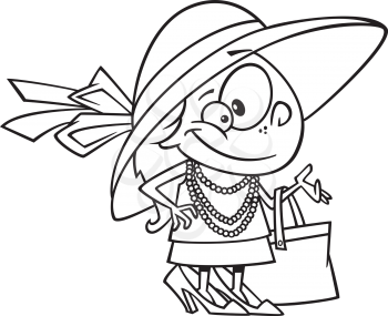 Royalty Free Clipart Image of a Girl Dressed Up in Grown-up Clothes