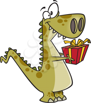 Royalty Free Clipart Image of a Dinosaur With a Gift