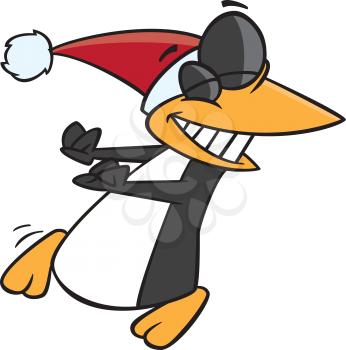 Royalty Free Clipart Image of a Dancing Penguin Wearing a Santa Hat