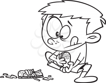 Royalty Free Clipart Image of a Boy Removing Muddy Shoes