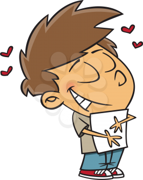 Royalty Free Clipart Image of a Child Hugging a Valentine