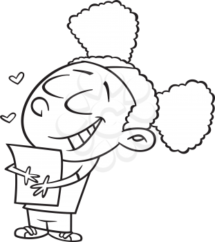 Royalty Free Clipart Image of a Girl Holding a Valentine