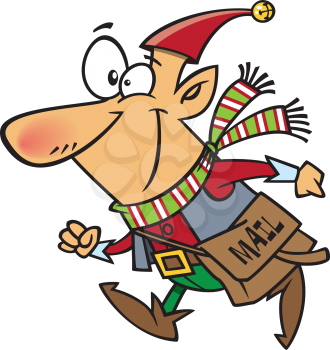 Royalty Free Clipart Image of an Elf Delivering Mail