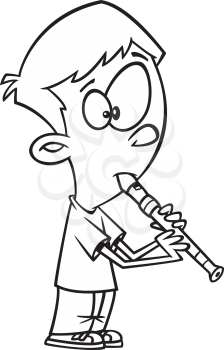 Royalty Free Clipart Image of a Boy Playing a Recorder