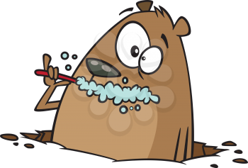 Royalty Free Clipart Image of a Ground Hog Brushing His Teeth