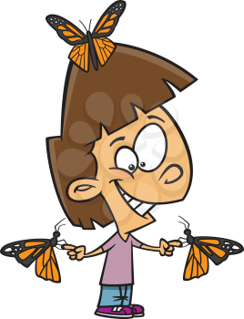 Royalty Free Clipart Image of a Girl with Butterflies