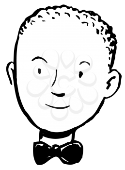 Royalty Free Clipart Image of a Short-Haired Boy Wearing a Bow Tie