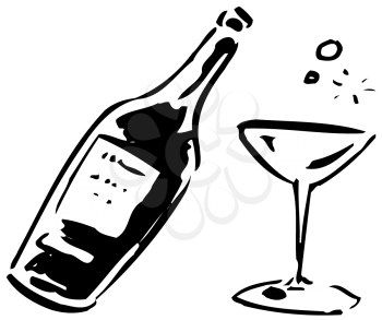Royalty Free Clipart Image of a Bottle of Champagne and a Glass