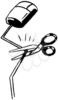 Royalty Free Clipart Image of Cutting the Cord of a Mouse