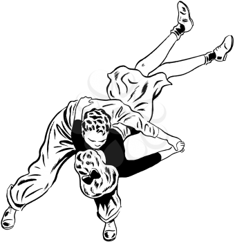 Royalty Free Clipart Image of a Girl Getting Flipped While Jiving