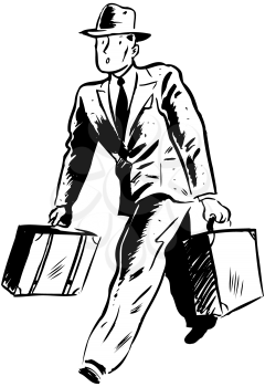 Royalty Free Clipart Image of a Man Running With Suitcases