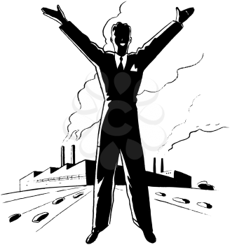 Royalty Free Clipart Image of a Man With His Arms Upraised