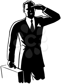 Royalty Free Clipart Image of a Man With a Briefcase Looking Out
